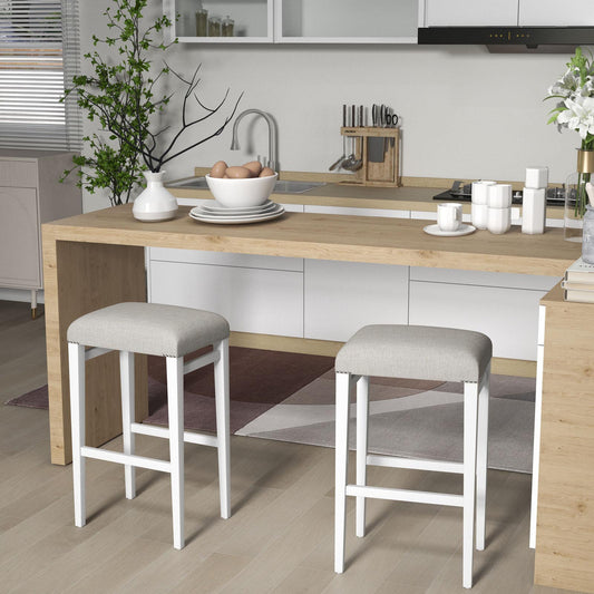 Backless 29.5 Inch Bar Stools Set of 2 with Thick Padded Seats and Sturdy Wooden Legs