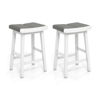 Set of 2 26 Inch Counter Height Saddle Bar Stools with Soft Padded Seats and Backless Design