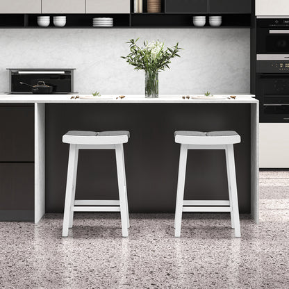 Set of 2 26 Inch Counter Height Saddle Bar Stools with Soft Padded Seats and Backless Design