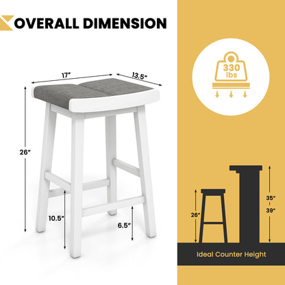 Set of 2 26 Inch Counter Height Saddle Bar Stools with Soft Padded Seats and Backless Design