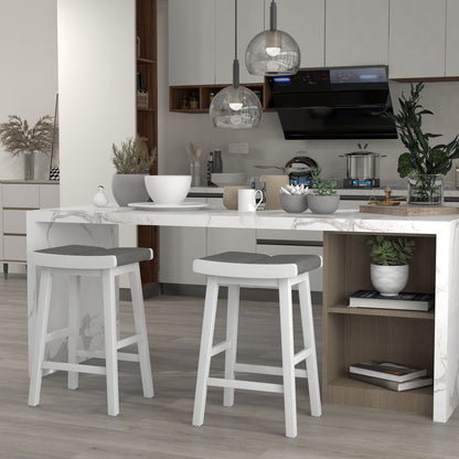Set of 2 26 Inch Counter Height Saddle Bar Stools with Soft Padded Seats and Backless Design