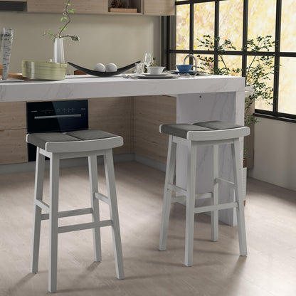 Set of 2 31.5 Inch Counter Height Saddle Bar Stools with Soft Padded Seats and Backless Design