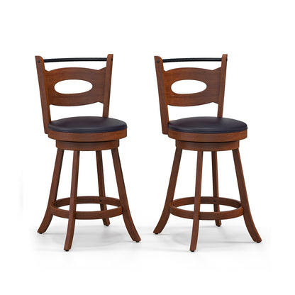 Counter Height Bar Stools Set of 2 with 360° Swivel and Curved Back, 24 Inch Upholstered Seat
