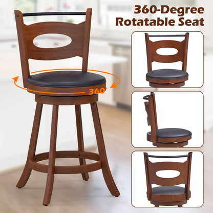 Counter Height Bar Stools Set of 2 with 360° Swivel and Curved Back, 24 Inch Upholstered Seat
