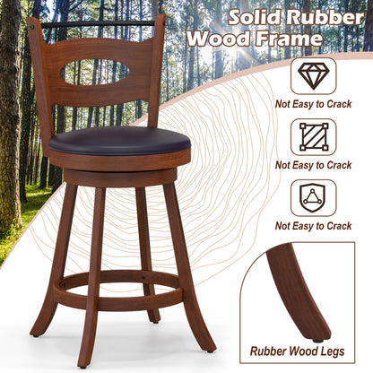 Counter Height Bar Stools Set of 2 with 360° Swivel and Curved Back, 24 Inch Upholstered Seat