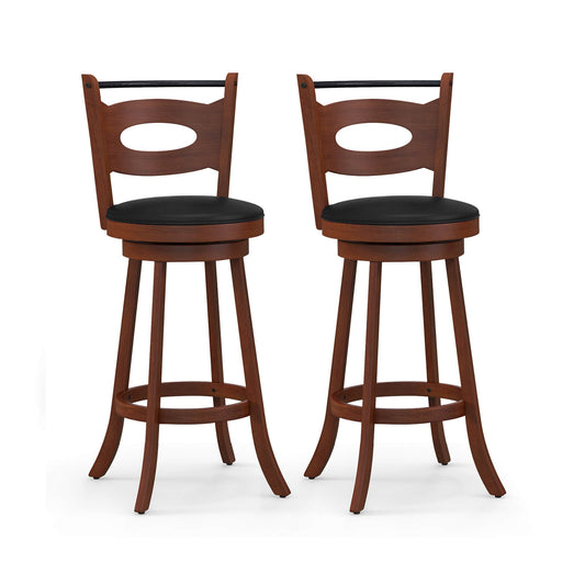 Counter Height Bar Stools Set of 2 with 360° Swivel and Curved Back, 29 Inch Upholstered Seat