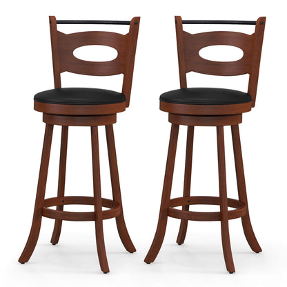 Counter Height Bar Stools Set of 2 with 360° Swivel and Curved Back, 29 Inch Upholstered Seat