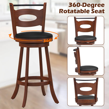 Counter Height Bar Stools Set of 2 with 360° Swivel and Curved Back, 29 Inch Upholstered Seat