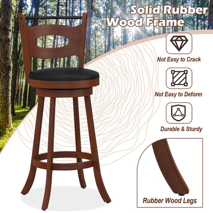 Counter Height Bar Stools Set of 2 with 360° Swivel and Curved Back, 29 Inch Upholstered Seat