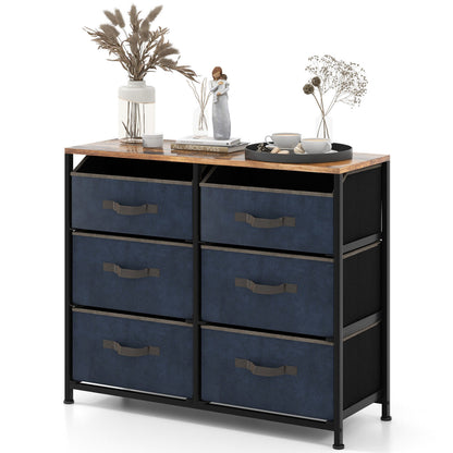 6 Drawer Fabric Dresser with Wide Top and Metal Frame, Rustic Storage Organizer with Anti-Tip Safety for Bedroom or Living Room