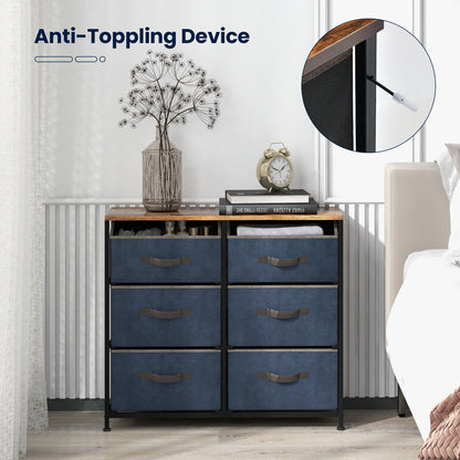 6 Drawer Fabric Dresser with Wide Top and Metal Frame, Rustic Storage Organizer with Anti-Tip Safety for Bedroom or Living Room
