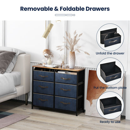 6 Drawer Fabric Dresser with Wide Top and Metal Frame, Rustic Storage Organizer with Anti-Tip Safety for Bedroom or Living Room