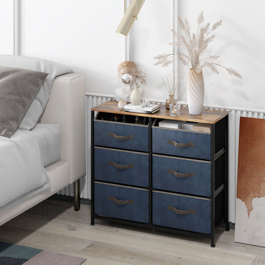 6 Drawer Fabric Dresser with Wide Top and Metal Frame, Rustic Storage Organizer with Anti-Tip Safety for Bedroom or Living Room