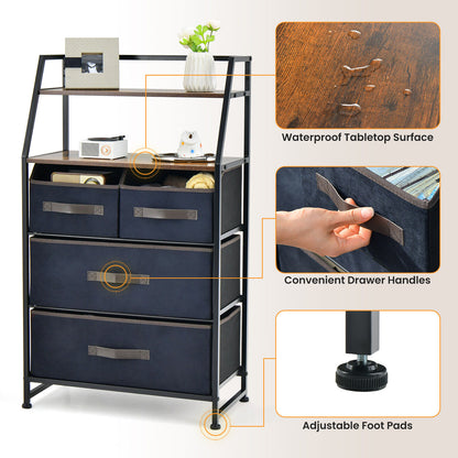 4 Drawer Fabric Dresser with Open Shelves, Rustic Storage Tower for Home