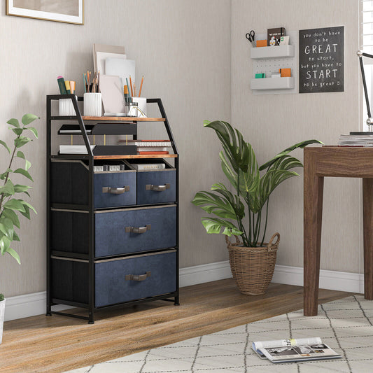 4 Drawer Fabric Dresser with Open Shelves, Rustic Storage Tower for Home