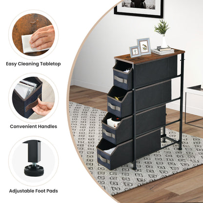 Slim 4 Drawer Fabric Dresser with Metal Frame, Narrow Vertical Storage Tower for Small Spaces