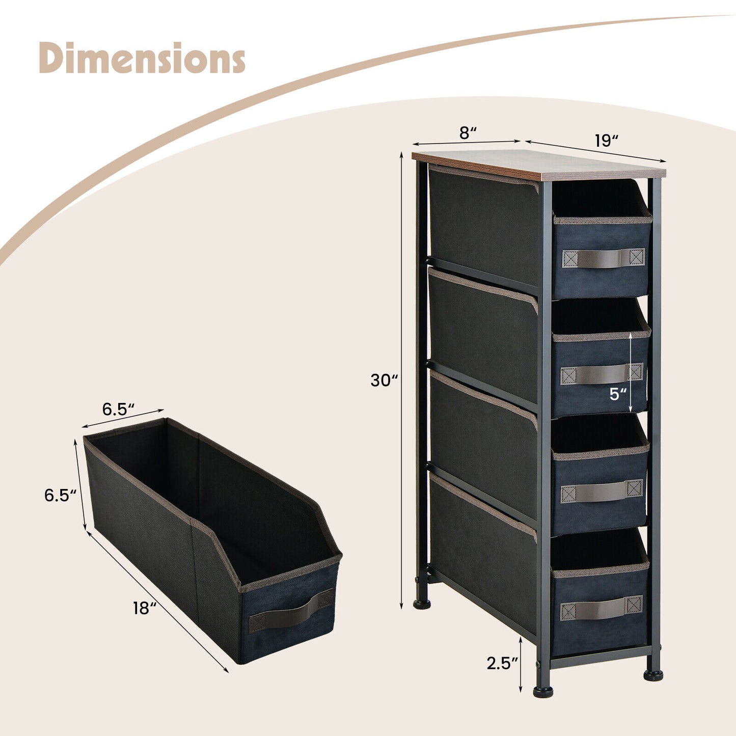 Slim 4 Drawer Fabric Dresser with Metal Frame, Narrow Vertical Storage Tower for Small Spaces