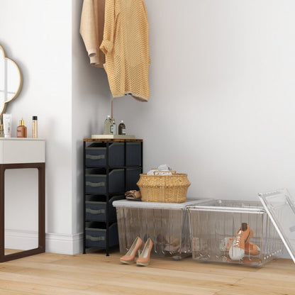 Slim 4 Drawer Fabric Dresser with Metal Frame, Narrow Vertical Storage Tower for Small Spaces