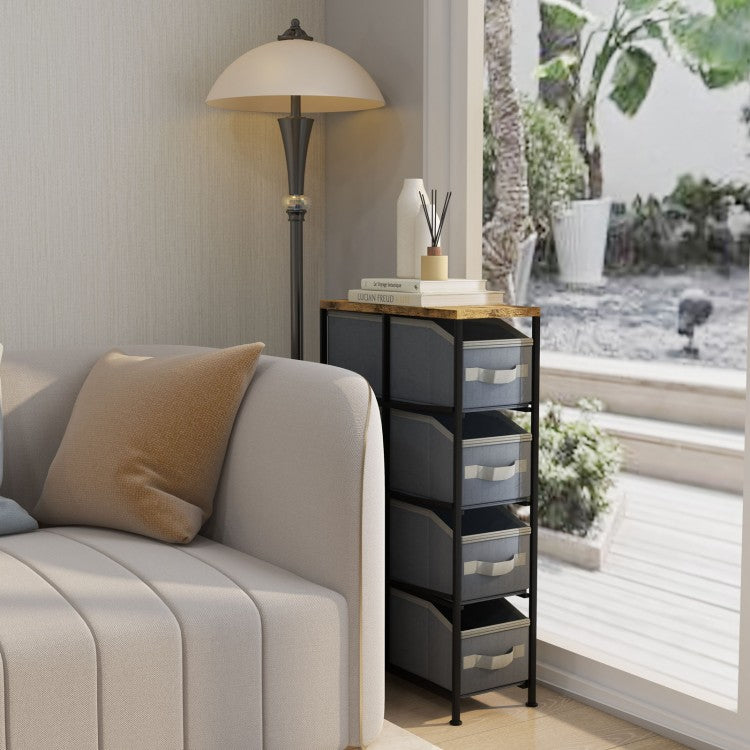 Slim 4 Drawer Fabric Dresser with Metal Frame, Narrow Vertical Storage Tower for Small Spaces