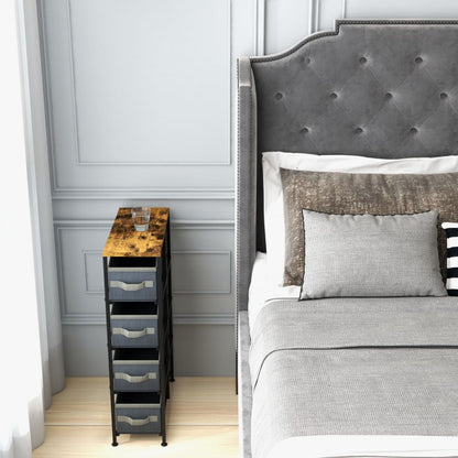 Slim 4 Drawer Fabric Dresser with Metal Frame, Narrow Vertical Storage Tower for Small Spaces