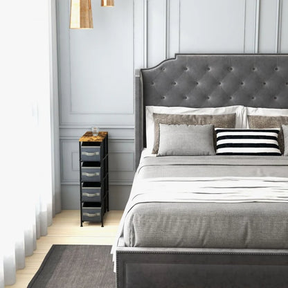 Slim 4 Drawer Fabric Dresser with Metal Frame, Narrow Vertical Storage Tower for Small Spaces