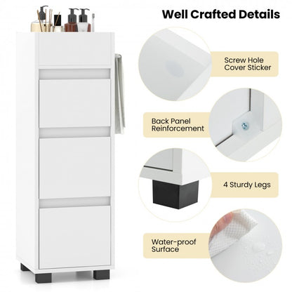 Bathroom Floor Cabinet with 3 Drawers, 4 Dividers & Towel Rack