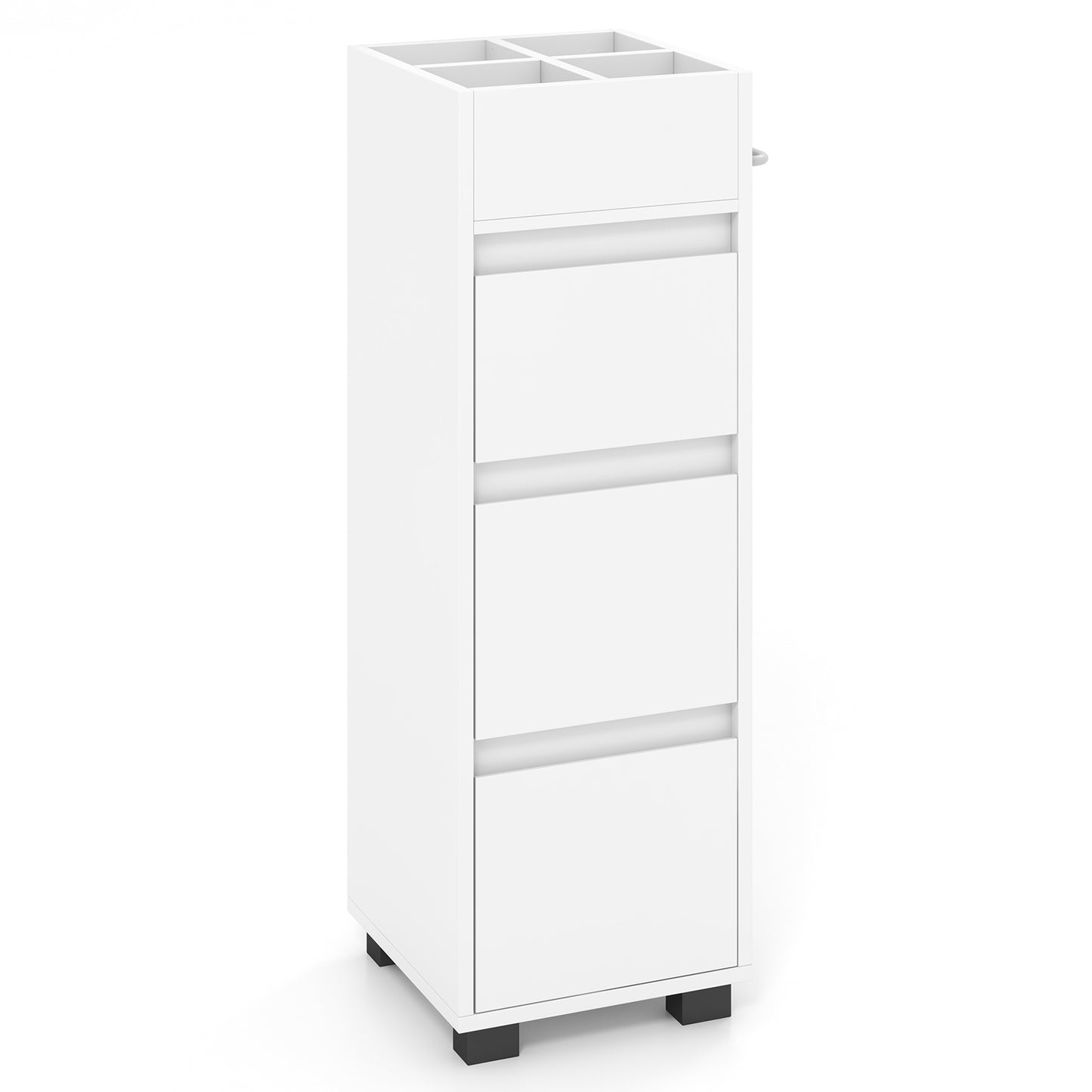 Bathroom Floor Cabinet with 3 Drawers, 4 Dividers & Towel Rack