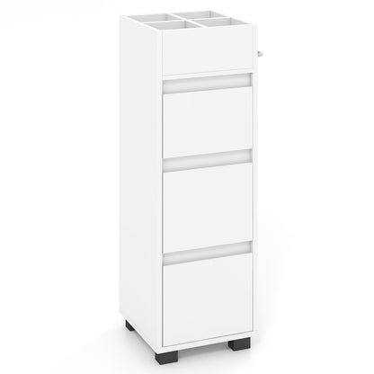 Bathroom Floor Cabinet with 3 Drawers, 4 Dividers & Towel Rack