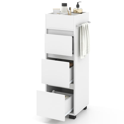 Bathroom Floor Cabinet with 3 Drawers, 4 Dividers & Towel Rack