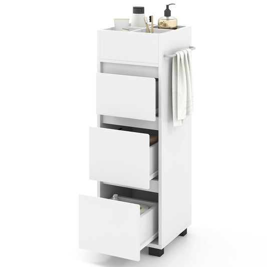Bathroom Floor Cabinet with 3 Drawers, 4 Dividers & Towel Rack