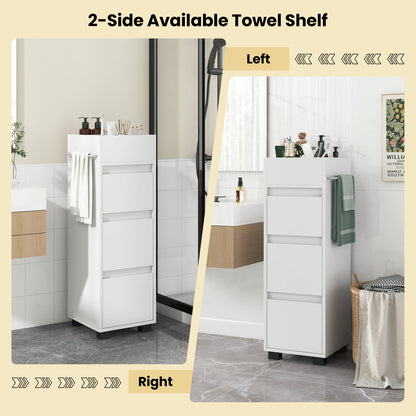 Bathroom Floor Cabinet with 3 Drawers, 4 Dividers & Towel Rack