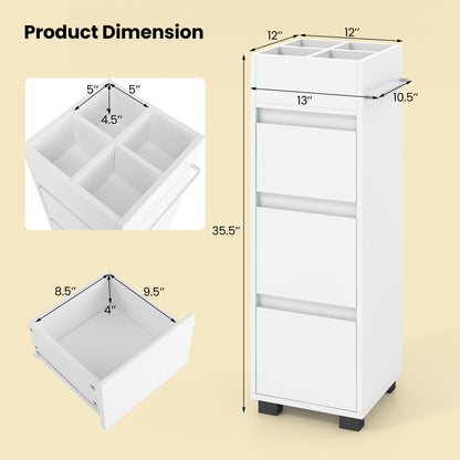 Bathroom Floor Cabinet with 3 Drawers, 4 Dividers & Towel Rack