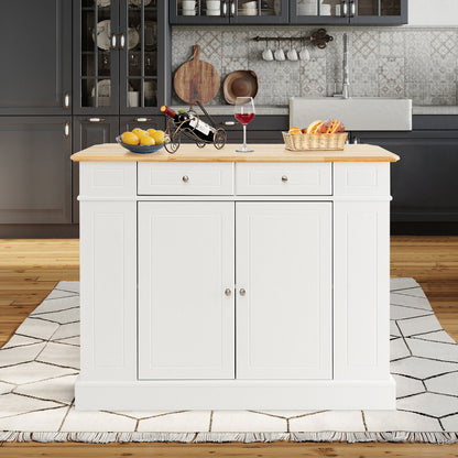 Space-Saving Kitchen Island with Storage Cabinets and Adjustable Shelves - White
