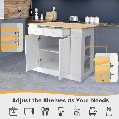 Space-Saving Kitchen Island with Storage Cabinets and Adjustable Shelves - White