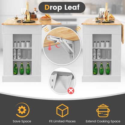 Space-Saving Kitchen Island with Storage Cabinets and Adjustable Shelves - White