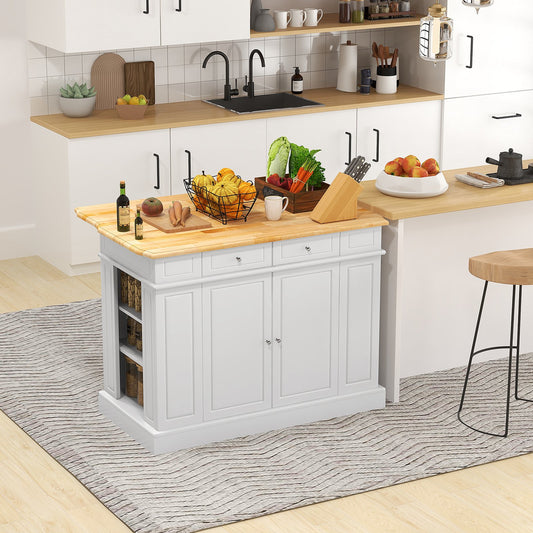 Space-Saving Kitchen Island with Storage Cabinets and Adjustable Shelves - White