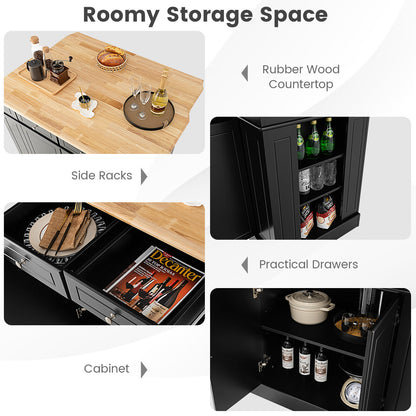 Space-Saving Kitchen Island with Storage Cabinets and Adjustable Shelves - Black