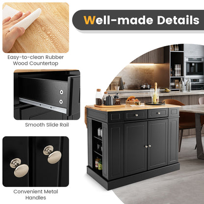 Space-Saving Kitchen Island with Storage Cabinets and Adjustable Shelves - Black