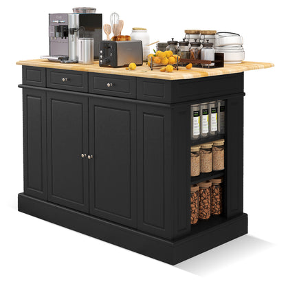 Space-Saving Kitchen Island with Storage Cabinets and Adjustable Shelves - Black