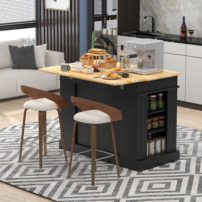 Space-Saving Kitchen Island with Storage Cabinets and Adjustable Shelves - Black