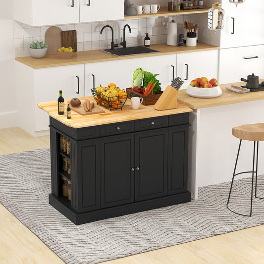 Space-Saving Kitchen Island with Storage Cabinets and Adjustable Shelves - Black