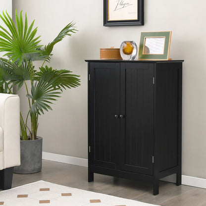 Modern Bathroom Floor Storage Cabinet with Double Doors & Adjustable Shelves