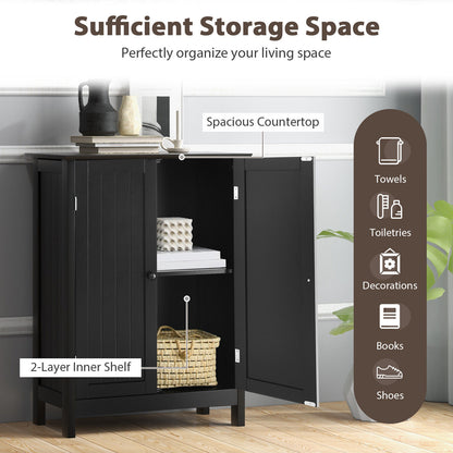 Modern Bathroom Floor Storage Cabinet with Double Doors & Adjustable Shelves