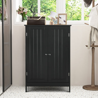 Modern Bathroom Floor Storage Cabinet with Double Doors & Adjustable Shelves