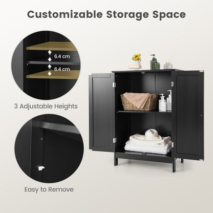 Modern Bathroom Floor Storage Cabinet with Double Doors & Adjustable Shelves