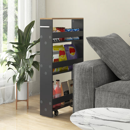Slim Rolling Kitchen Storage Cart with Mobile Shelves and Handle - Grey