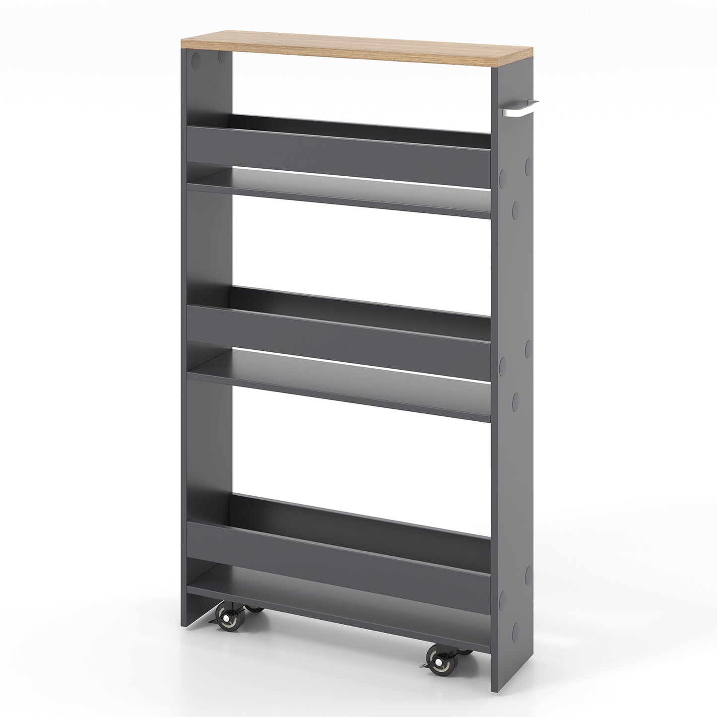 Slim Rolling Kitchen Storage Cart with Mobile Shelves and Handle - Grey
