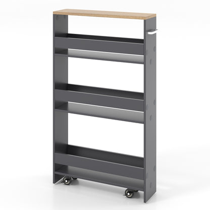 Slim Rolling Kitchen Storage Cart with Mobile Shelves and Handle - Grey