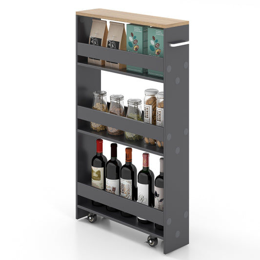 Slim Rolling Kitchen Storage Cart with Mobile Shelves and Handle - Grey