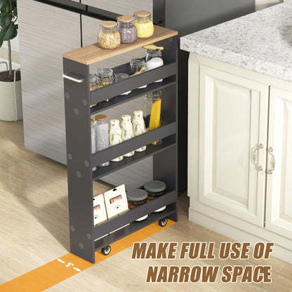 Slim Rolling Kitchen Storage Cart with Mobile Shelves and Handle - Grey